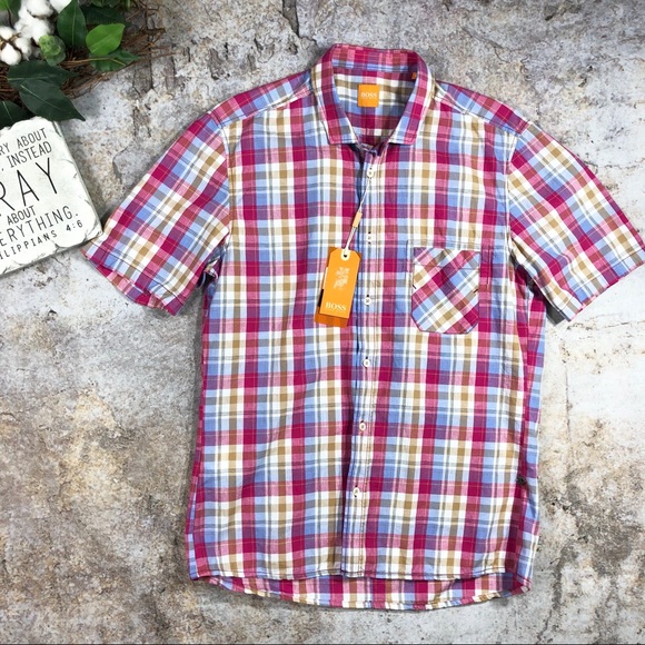 Hugo Boss Other - NEW Hugo Boss plaid button front cotton shirt Sz M